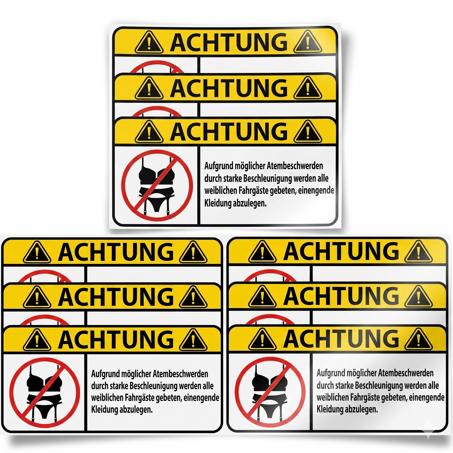 WARNSCHILD Aufkleber – Enge Kleidung vor Start entfernen | Premium Vinyl Sticker
