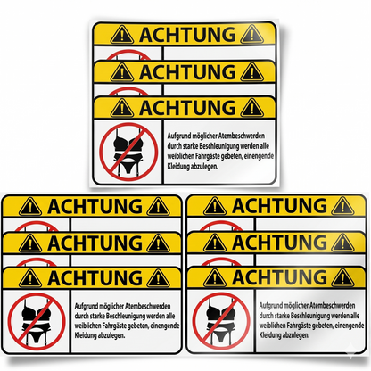 WARNSCHILD Aufkleber – Enge Kleidung vor Start entfernen | Premium Vinyl Sticker